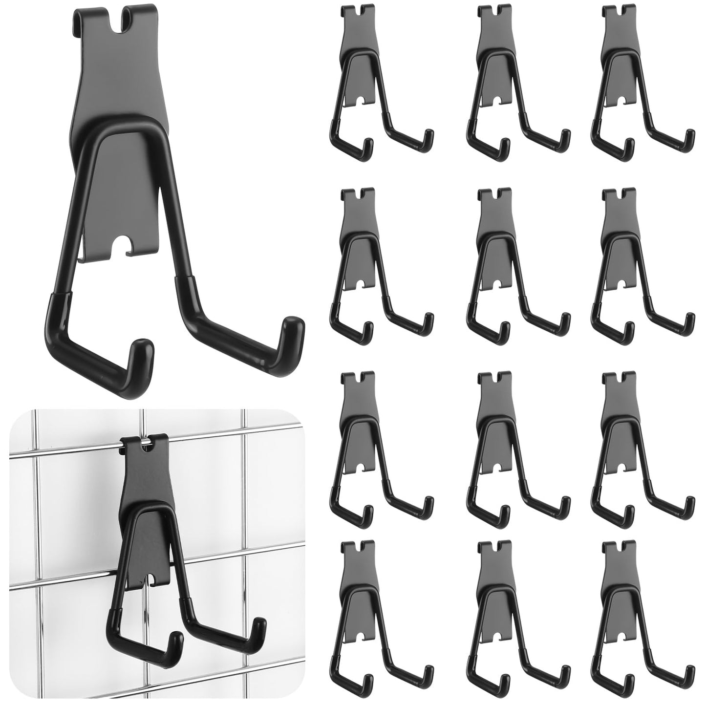 Duraaamo 12 Pack Gridwall Utility Hooks and Hangers Heavy Duty Gridwall Hanging Hooks Grid Wall Picture Holder Black Display Holder for Storage Wall Panel Accessories Shop(4.3x2.4 Inch,U Shape)