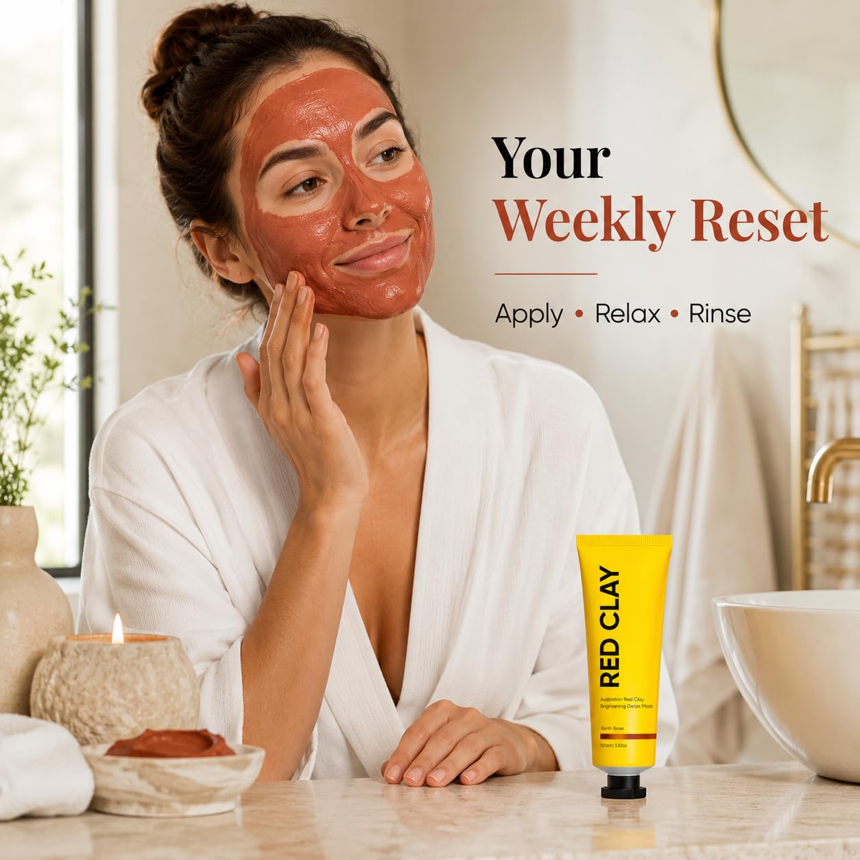 Australian Red Clay Face Mask, Mineral-Rich Detox Mud Mask with Kakadu Plum & Native Lime Extracts, Helps Support Smoother, Radiant-Looking Skin, Gentle Clay Mask for All Skin Types, 3.52 oz / 100 mL