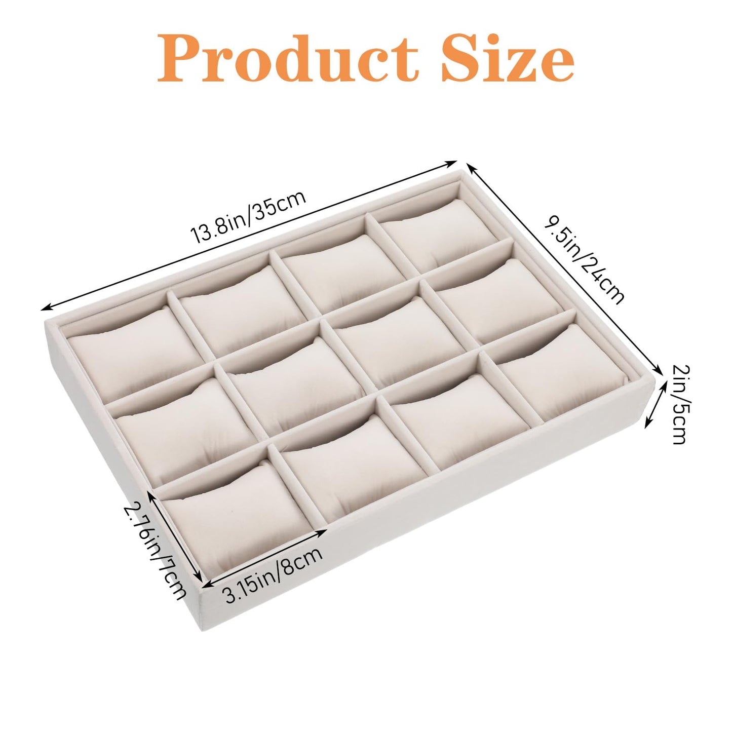 Kifmurase Jewelry Watch Organizer Tray, 12 Grid Velvet Watch Jewelry Organizer Stackable Watch Bracelet Bangle Display Holder with Adjustable Pillows for Men Women Showcase Drawer