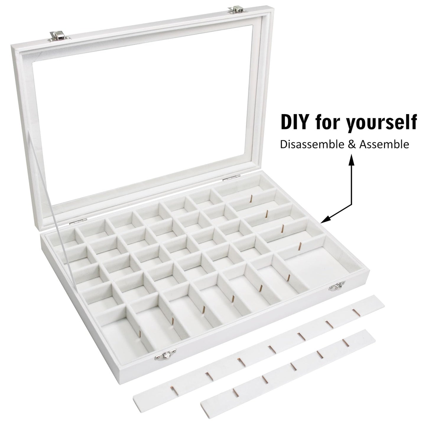 Siveit Jewelry Tray Organizer Box 48 Grid Jewelry Display Organizer Box with Transparent Lid Rings Earrings Necklaces Pendants Display Box Suitable for Women and Girls (48 Grid, White)