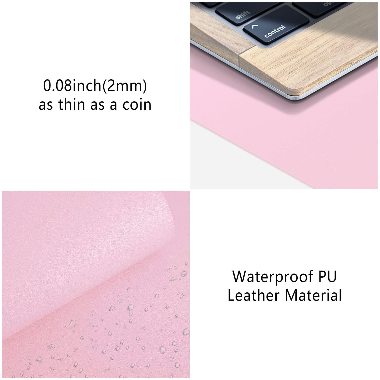 Leather Desk Pad Protector, Mouse Pad, Non-Slip Computer Mat for Desk, PU Leather Office Desk Mat for Home & Office, Waterproof Laptop Desk Blotter for Keyboard and Mouse, Pink (15.7''X31.5'')