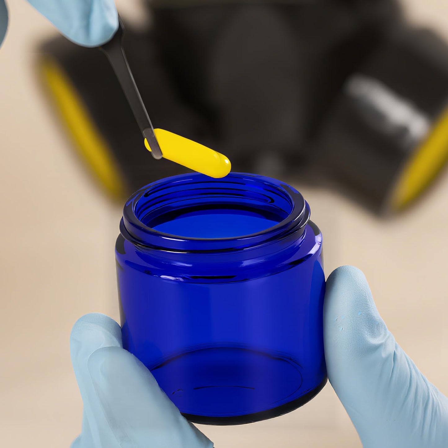 4oz Jars with Lids, Hoa Kinh 12 Pack Blue Glass Jars with Lids Empty Cosmetic Containers Round Airtight Glass Jar with Inner Liners and black Lid for Storing Lotions, Powders, and Ointments