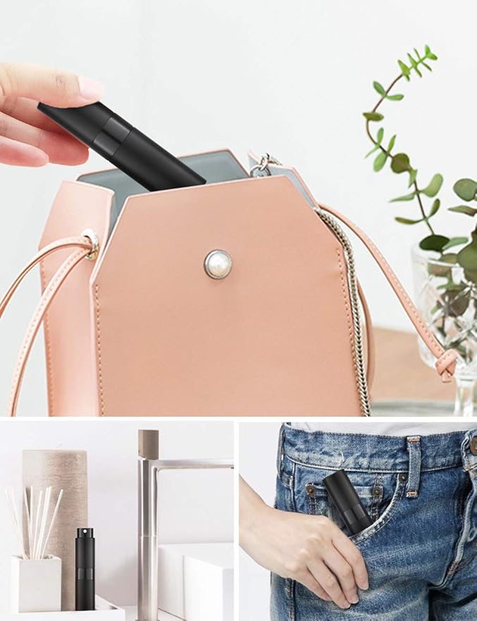 LISAPACK 8ML Atomizer Perfume Spray Bottle for Travel, Empty Refillable Cologne Dispenser, Portable Sprayer (Matte Black)