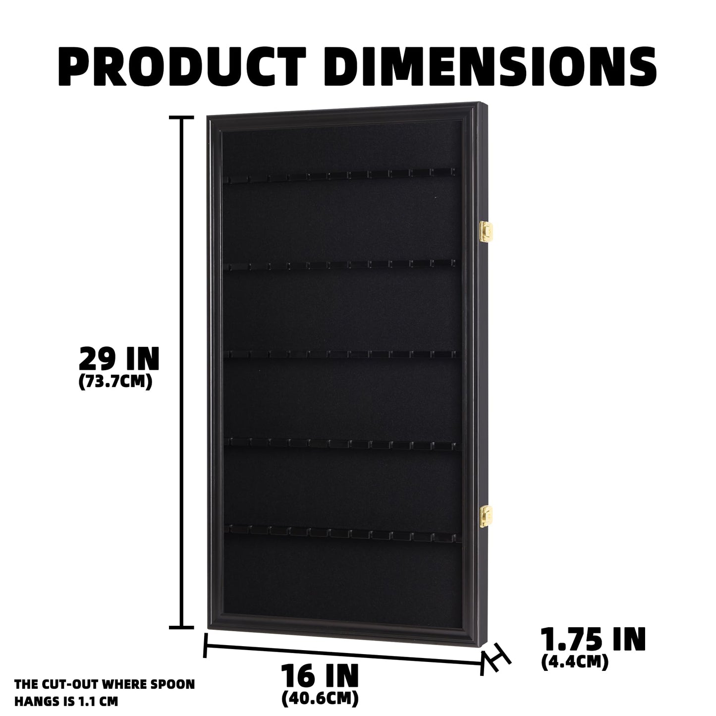 DisplayGifts 60 Souvenir Spoon Tea Spoon Display Case Rack Holder Wall Cabinet Frame, UV Protection, Lockable Door (Black Finish)