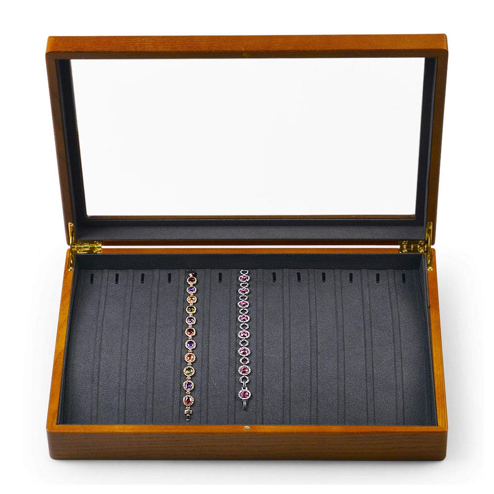 Oirlv Solid Wooden Necklace/Bracelet/Pendant Jewelry Organizer Box 13 Lattice Necklace Showcase Display Holder