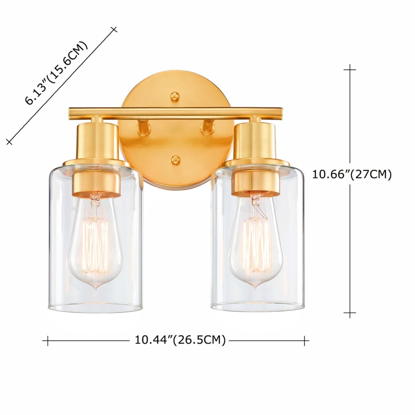 WISBEAM 2-Light Bathroom Vanity Light, Gold Bathroom Light Fixture Over Mirror with Clear Glass Shade Including E26 Medium Base, Bulb NOT Included, Brass Vanity Light Fixture