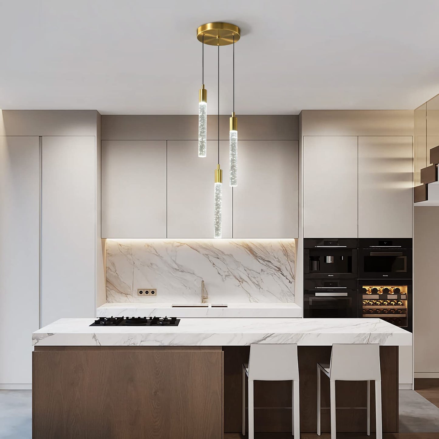 zhllmq Modern Light Fixture Kitchen Island Pendant Light Dimmable LED Gold Pendant Lights Mini Crystal Pendant Lighting for Bedroom Dining Room Living Room（3-Light ）