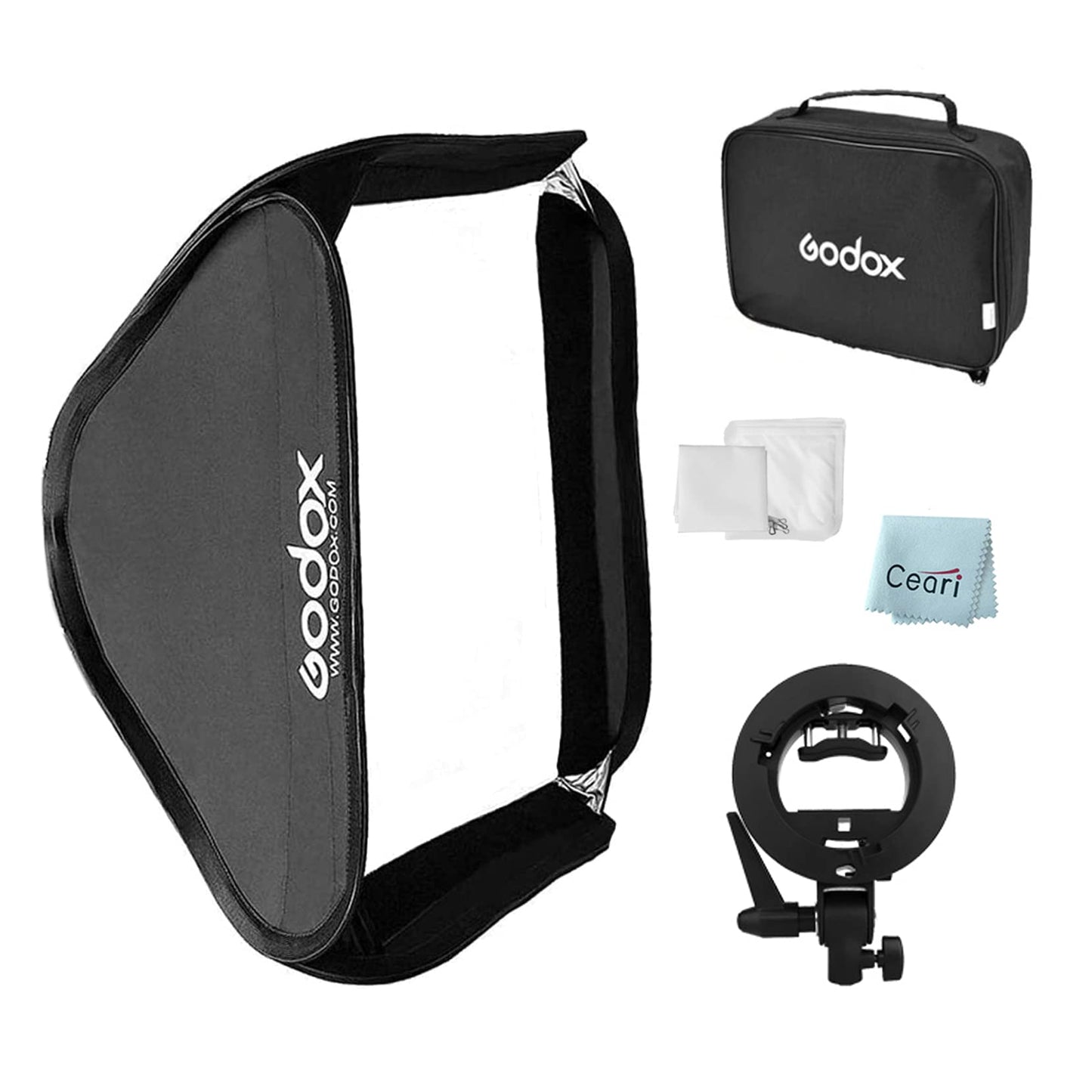 Godox 15.8" x 15.8" Softbox with S-Type Bowens Mount Bracket Flash Holder Kit for Camera Flash Speedlight Studio Photography Lighting (40cm x 40cm)