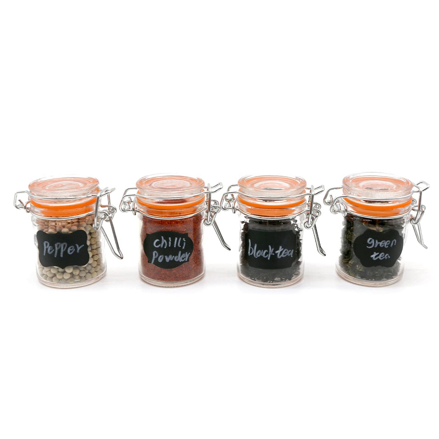 Homelike Style 1.7 oz Mini Glass Spice Bottles, 24 Pack Small Glass Jars with Airtight Lid and Leak Proof Rubber Gasket, Empty Spice Containers with Labels for Home and Kitchen