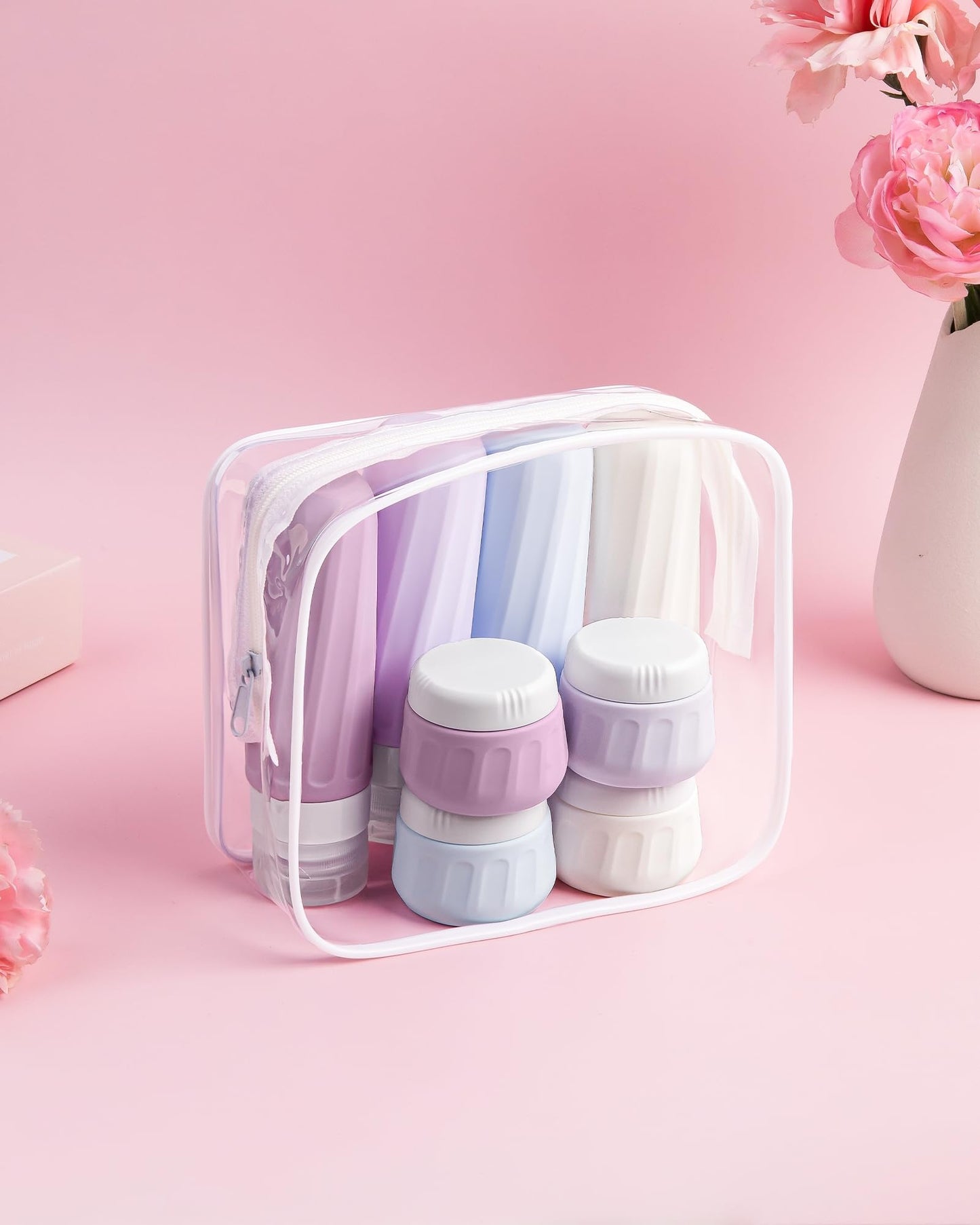 Mrsdry Travel Size Toiletries 8 Pack, TSA Approved 3oz/1oz Silicone Refillable Containers with Clear Travel Bag