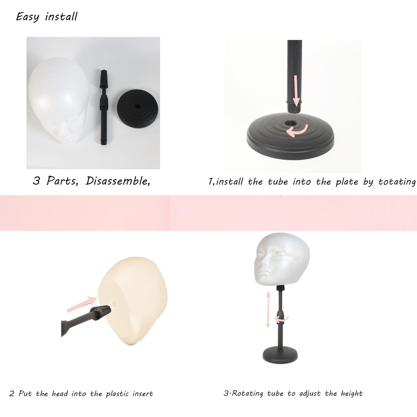 FASHION DO 2 PACKS Adjustable wig or hat styrofoam mannequin head holder stand (13”to 17”)
