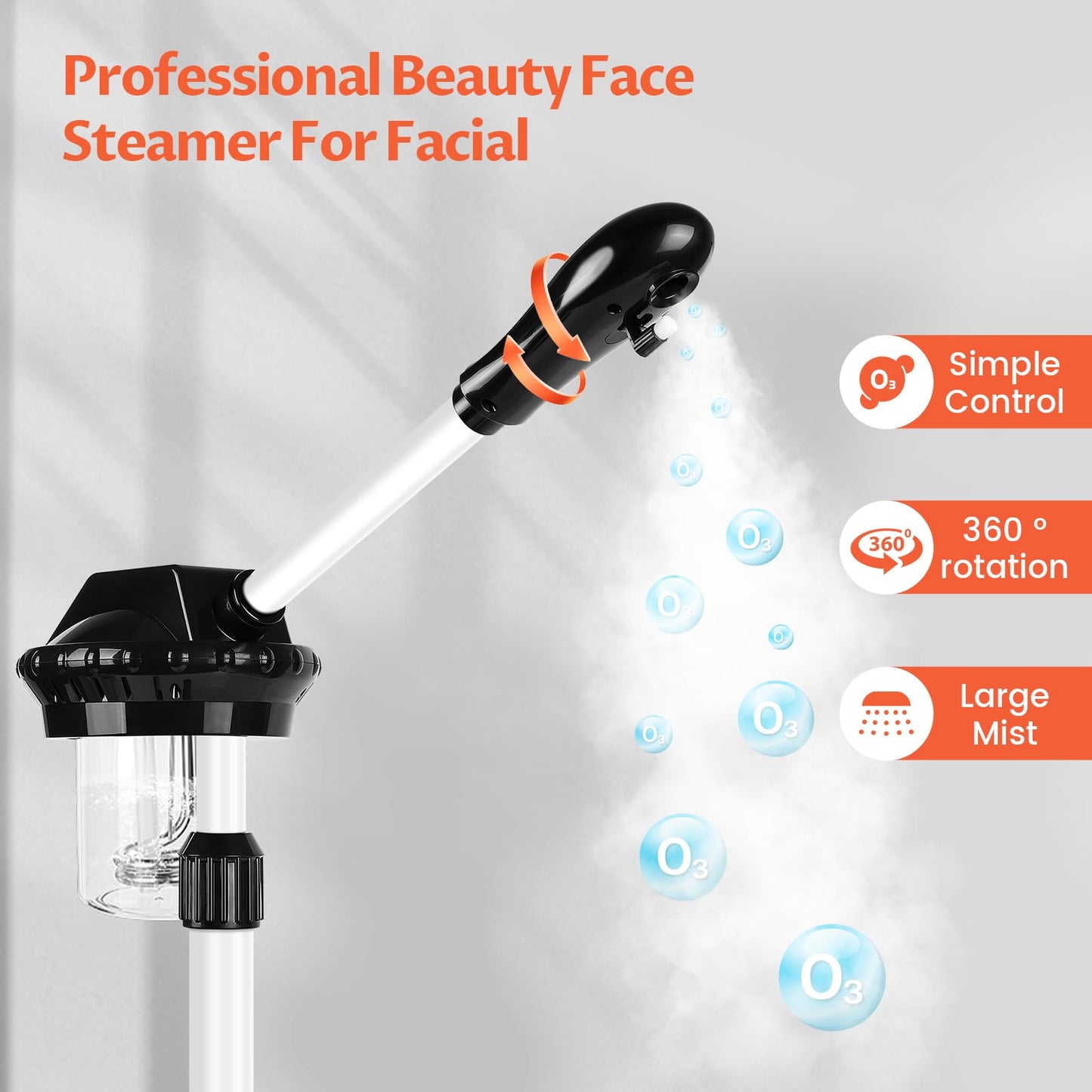 Professional Facial Steamer, Face Steamer on Wheels, SPA Ozone Nano Steamer for Facials