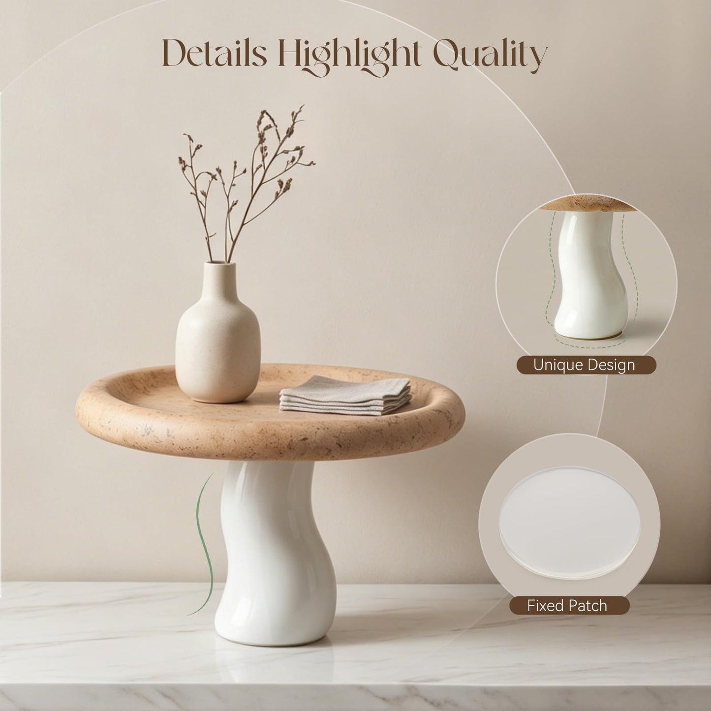 SAMAH Natural Marble Tray, Art Fruit Bowl for Kitchen Counter, Living Room, Vanity, Coffee Table Decor, Mushroom Jewelry Tray for Trinkets, Perfume, Keys, Housewarming Gifts New Home (Yellow)