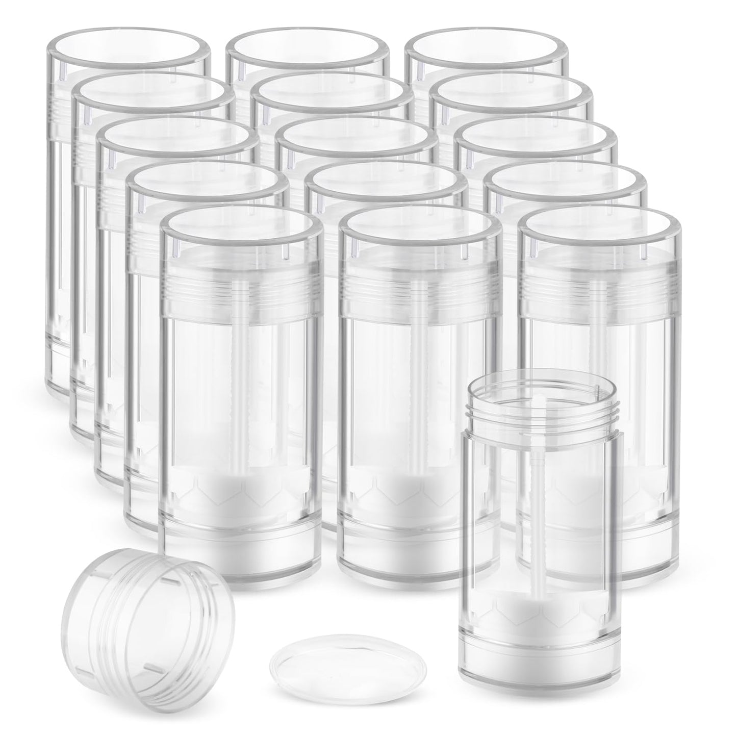 DMuuuDM 15 Pack 1 oz/30ml Plastic Travel Size Deodorant Container,Empty Round Twist-Up Stick Tube for Homemade Deodorant,Solid Lotion Bars,Body Balm,Soap Sticks,Sunscreen-UPSIDE DOWN FILLING (Clear)