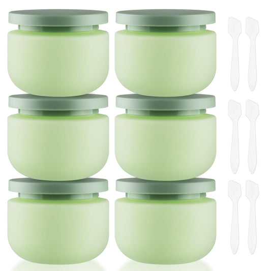 DynnnDy 6 Pcs 250ml/8oz Matte Green Plastic Cream Jars with 6 Spatulas Empty Refillable Facial Scrub Bottles Travel Size Cosmetic Containers for Powders Lotion Pills Jewelry Toiletries