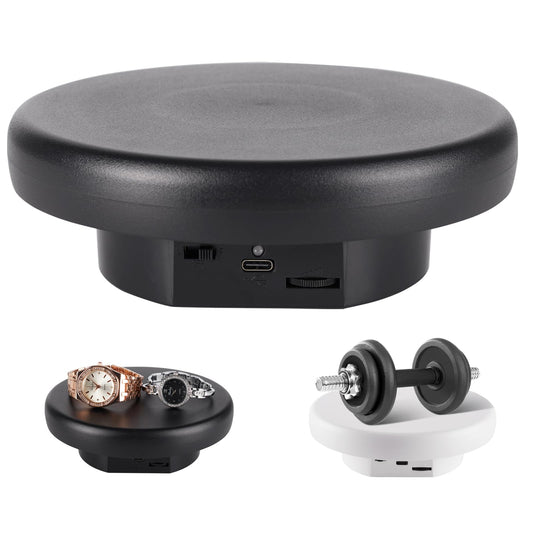 360° Electric Rotating Platform with Type-C Cable, 6.3in / 15lb Motorized Rotating Display for Jewelry Photography Products Live Show Video shoot, Mushroom Rotating Stand for 3D Model Cake Black