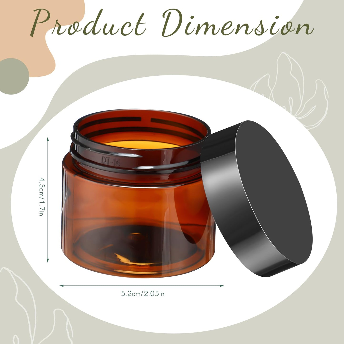 Lanties 200 Pcs 2 oz Amber Plastic Cosmetic Container Jars with Lid Round Plastic Clear Jars Small Travel Containers for Storage Makeup Creams Lotion Ointments
