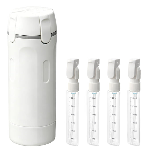 4 in 1 Travel Dispenser Bottle with Pump for Vacation & Business Trip, Leakproof & Easy Clean Travel Bottle and Toiletries Containers with Scale and Labels for Shampoo, Conditioner, Lotion & Skincare