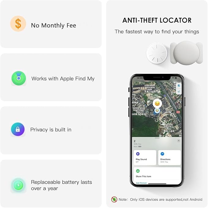 GPS Car Tracker,Tracker Device for Vehicles,No Monthly Fee Car Locator Work with Apple Find My(iOS Only),Mini GPS Tracker with Magnetic Case (White,2PCS)