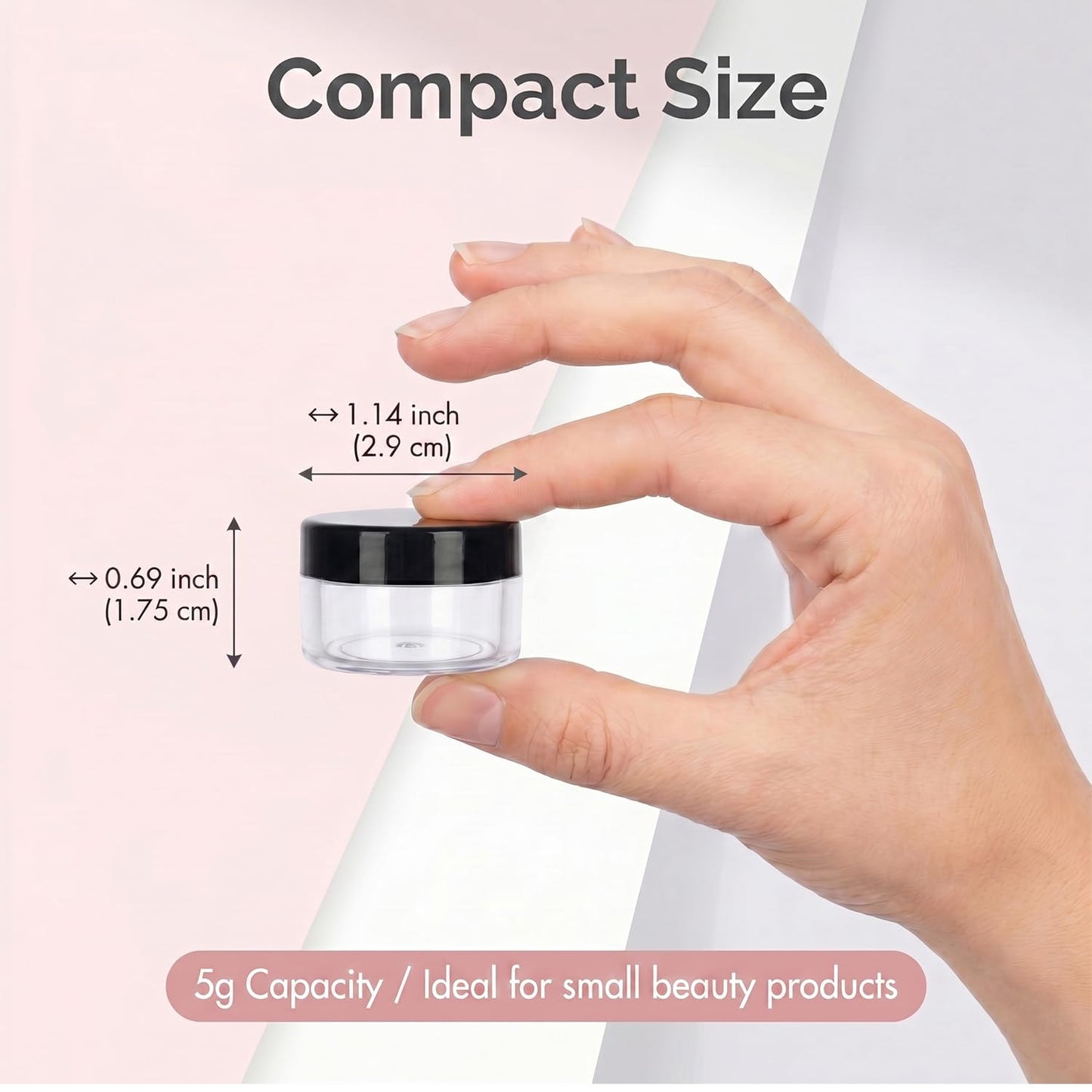 5 Gram Sample Jars with Lids, 100 Count 5ML Empty Cosmetic Containers for Makeup, Travel, Glitter, Lotion, Cream, Beads, with Labels, Mini Spatulas