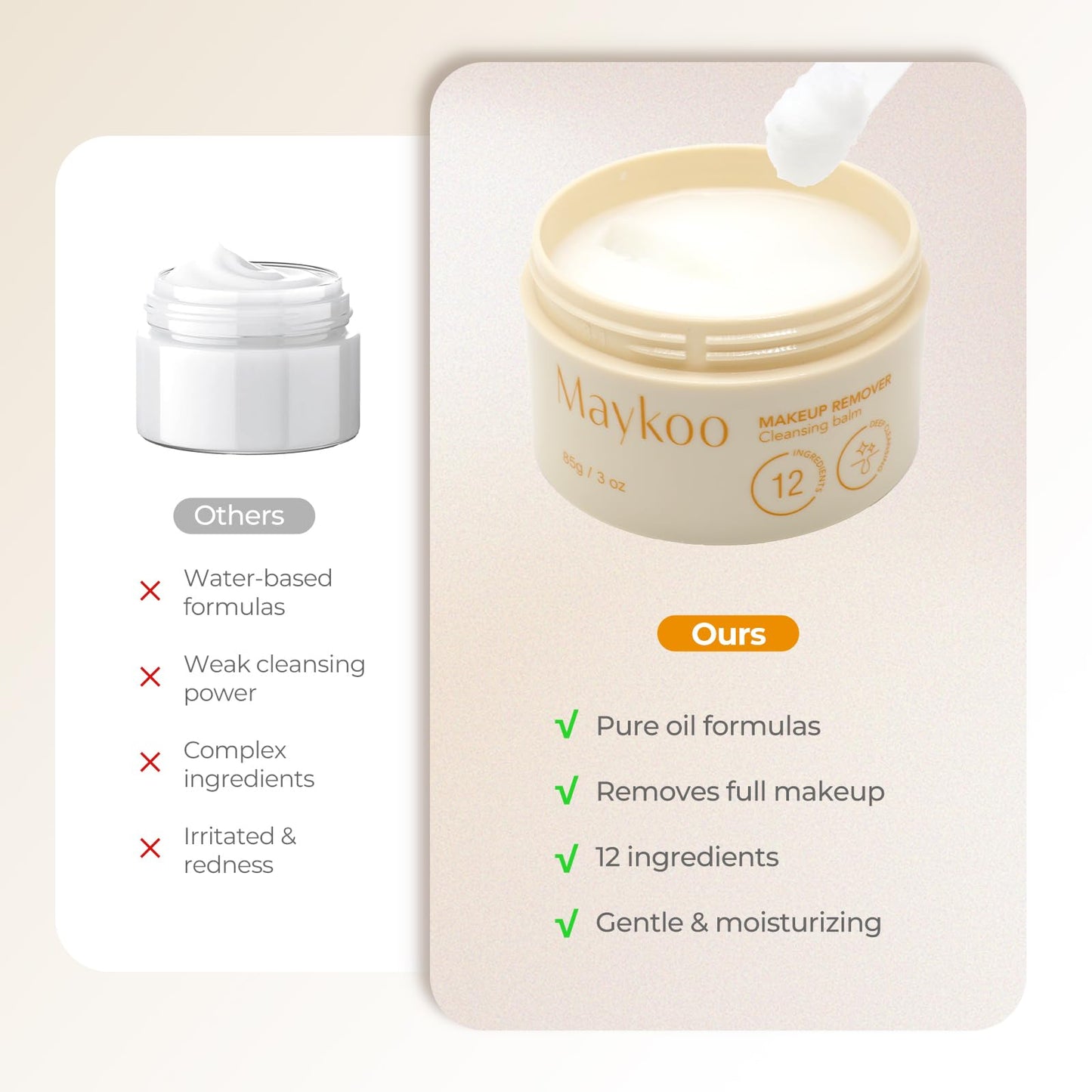 MAYKOO Makeup Remover Balm Hydrating Deep Cleansing Balm, Dissolves Heavy Waterproof Make Up, Gentle Oil Based cleanser for Face with Spatula, Makeup Removing for All Skin Types, 85 g/3 oz