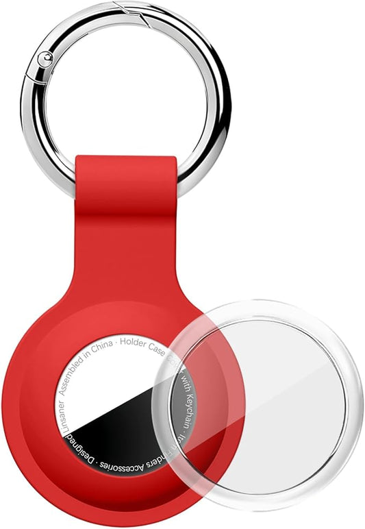 Upgrade Compatible with AirTag Holder Keychain Waterproof Silicone for Air Tag Case with Transparent Shell Key Ring Tags Chain for Apple GPS Item Finders Accessories, Red