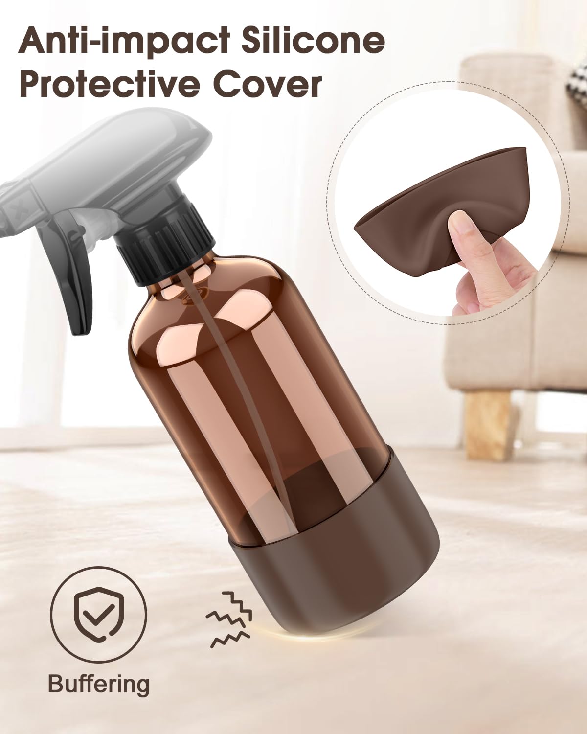 Bontip Glass Spray Bottle with Silicone Sleeve Protection, Amber Glass Spray Bottle Set for Window Cleaner Aromatherapy Facial Hydration Watering Flowers Hair Care 2 Pack/8 oz (Black & Brown)