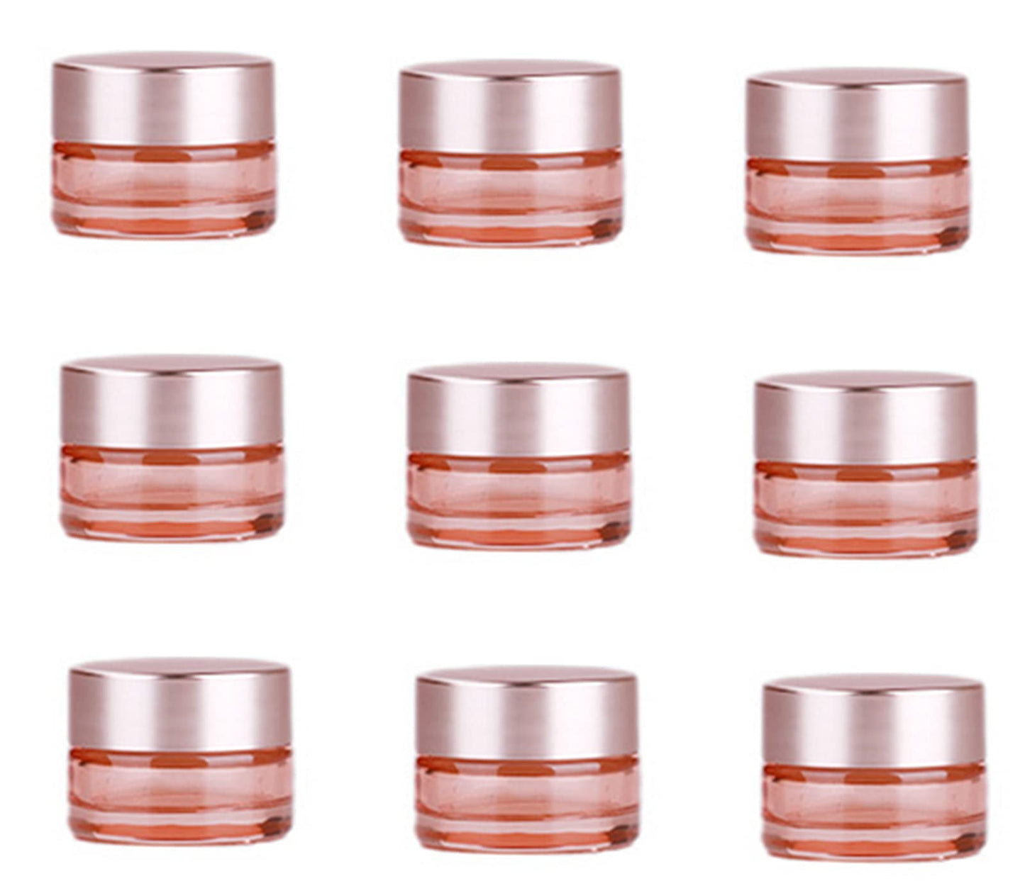 Healthcom 10 Packs 5g/5ml Empty Sample Jars Pink Glass Cosmetic Jar Pot Bottles with Rose Gold Lids Cosmetic Container Refillable Eye Cream Jar Pot Vials for Makeup Lotion Face Eyeshadow Lip Balms