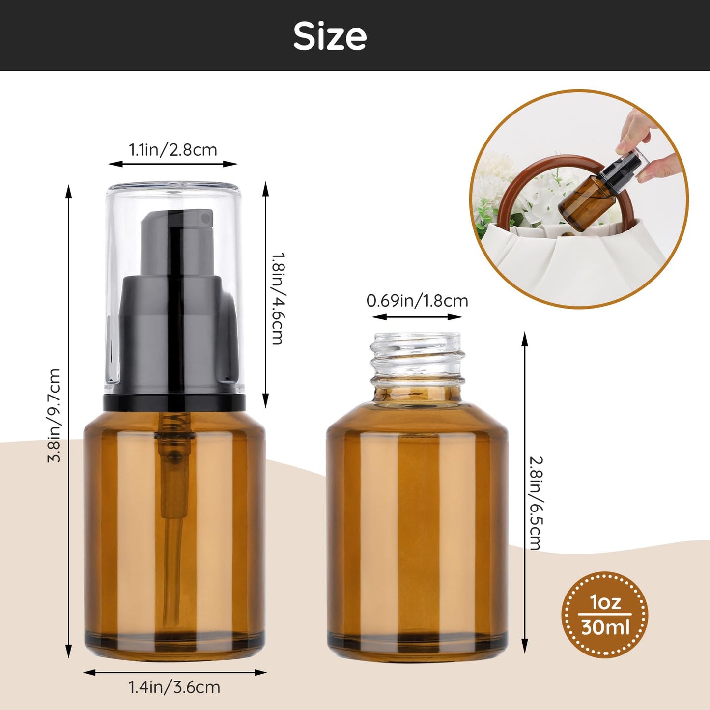 Segbeauty 1oz Frosted Glass Travel Lotion Bottles for Toiletries, 3 Pack Empty Travel Size Pump Bottle Cream Container, 30ml Small Refillable Makeup Pump Dispenser Cosmetic Containers, Mixed Color