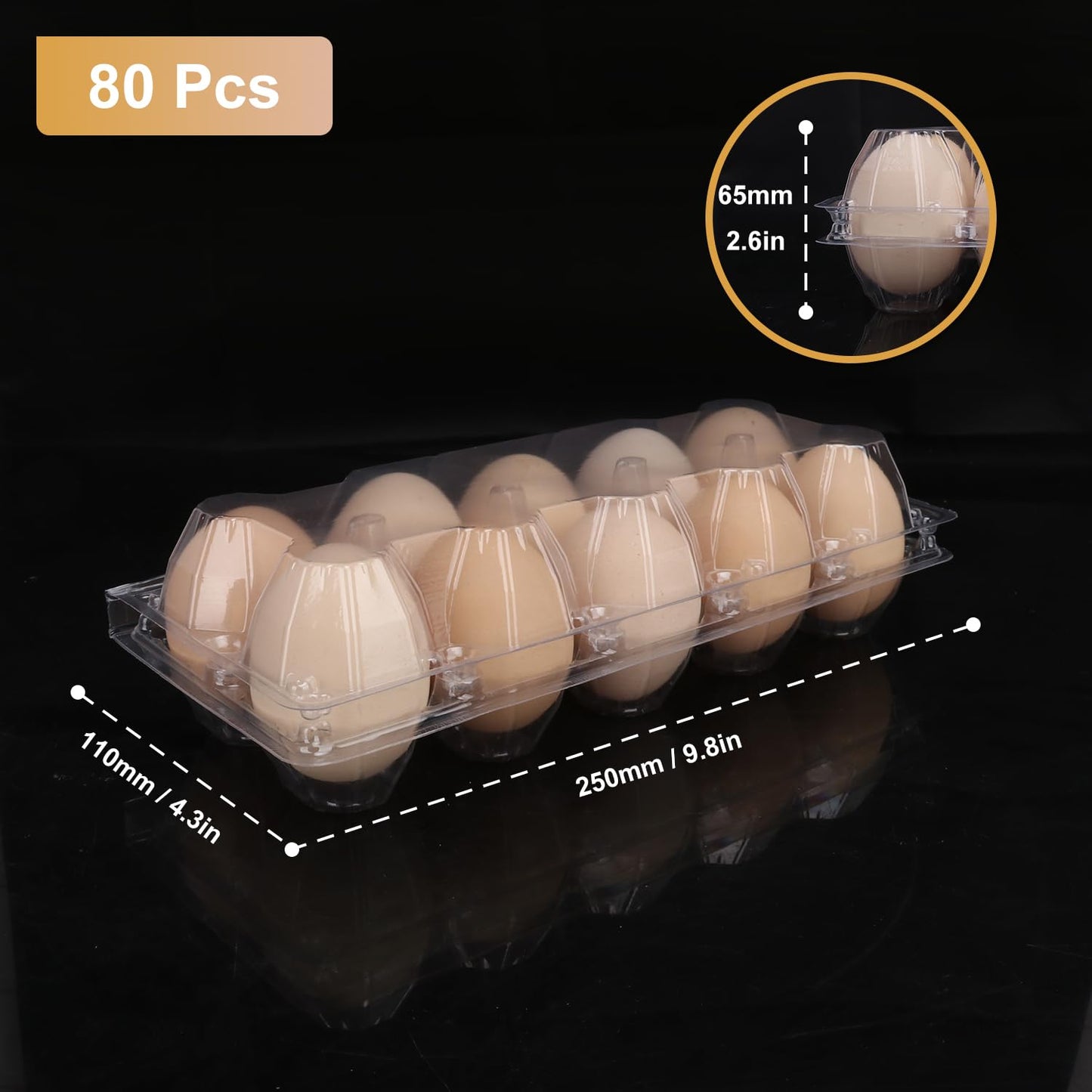 KUKLIPJIM 80 Pack Bulk Egg Cartons, Clear Plastic Chicken Egg Holders, Egg Tray Carton Holder for Home & Kitchen, Farm & Market Use, An Eco-Friendly Egg Storage Solution, 10 Grids(Medium Size)