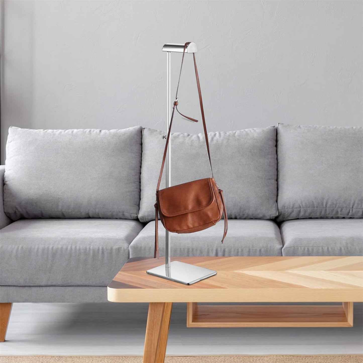 Elitnus Chrome Purse Display Stands - Set of 2 Adjustable Height Purse Display Stand - Metal Polished Silver Handbag Display Stand Set - Single Hanging Hook Bag Stand for Boutique Store