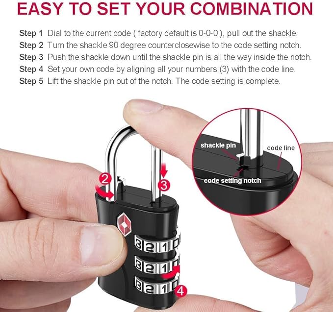 ZHEGE TSA Lock for Luggage, 3 Digit Travel Lock for Suitcase, Backpack, Baggage (Rose Gold, 1 Pack)
