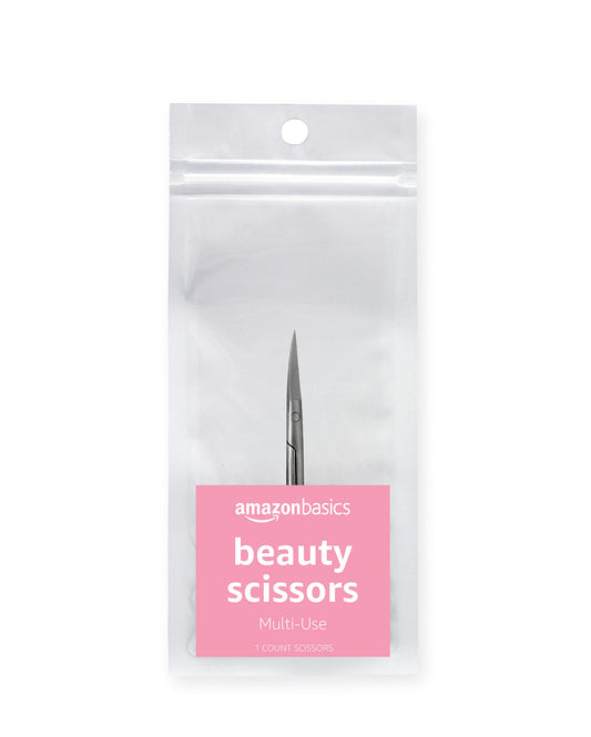 Amazon Basics Beauty Scissors, Stainless Steel, Curved Precision Cutting, Multipurpose Grooming Tool, Easy to Use, Silver