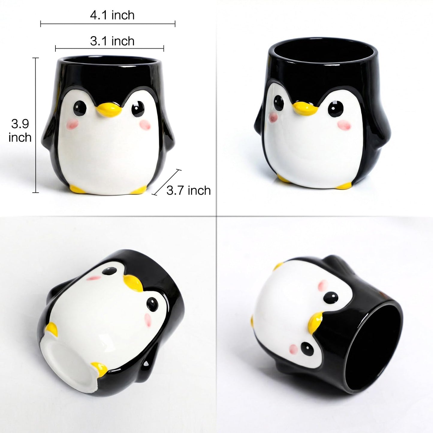 RunaFun Penguin Pen Holder, Cute Pencil Cup, Ceramic Office Decor，Multifunctional Toothbrush Holder & Makeup Brush Storage, Gift for Couples Coworkers，Male Penguin