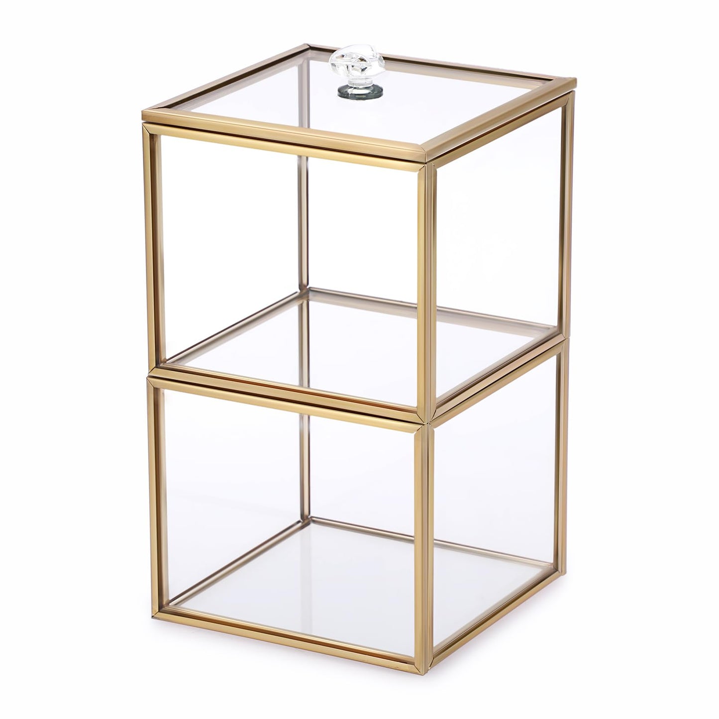 Hipiwe Glass Qtip Holder Dispenser with Lid 2-Tier Stackable Bathroom Containers Cotton Ball & Swab Holder Vanity Organizer Jars Gold for Makeup Pads