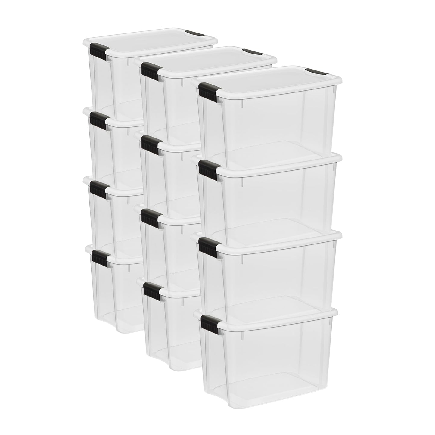 Sterilite 12-Pack 30 Quart Ultra Latch Box, Clear Storage Organizer Bins w/Latching Lids - Stackable Plastic Containers for Home Organization in Garage, Attic, Basement, and Closet