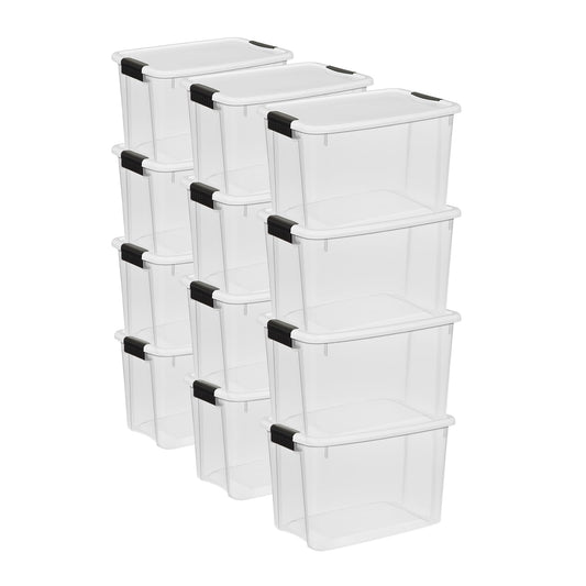 Sterilite 12-Pack 30 Quart Ultra Latch Box, Clear Storage Organizer Bins w/Latching Lids - Stackable Plastic Containers for Home Organization in Garage, Attic, Basement, and Closet
