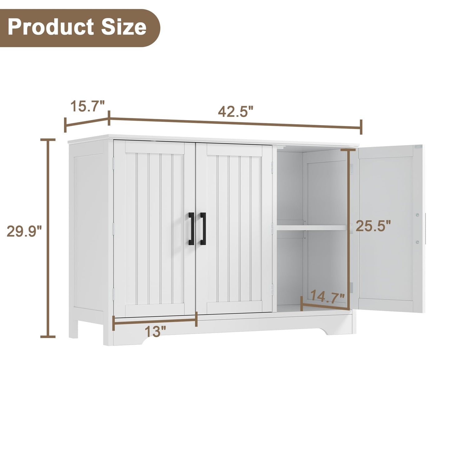 ChooChoo Modern Sideboard Buffet Cabinet, Coffee Bar Storage Cabinet with Doors and Adjustable Shelves, Kitchen Storage Cabinet for Dining Room, Living Room, White