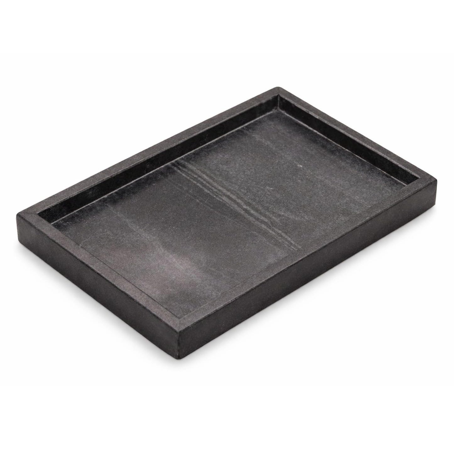 KC KULLICRAFT Natural Marble Tray for Bathroom Black Finish | Kitchen | Vanity | Desktop, Stone Organizer for Coffee Table, Dresser, Nightstand, Soap, Towel, Plant, Jewelry (12" x 8"), Rectangular