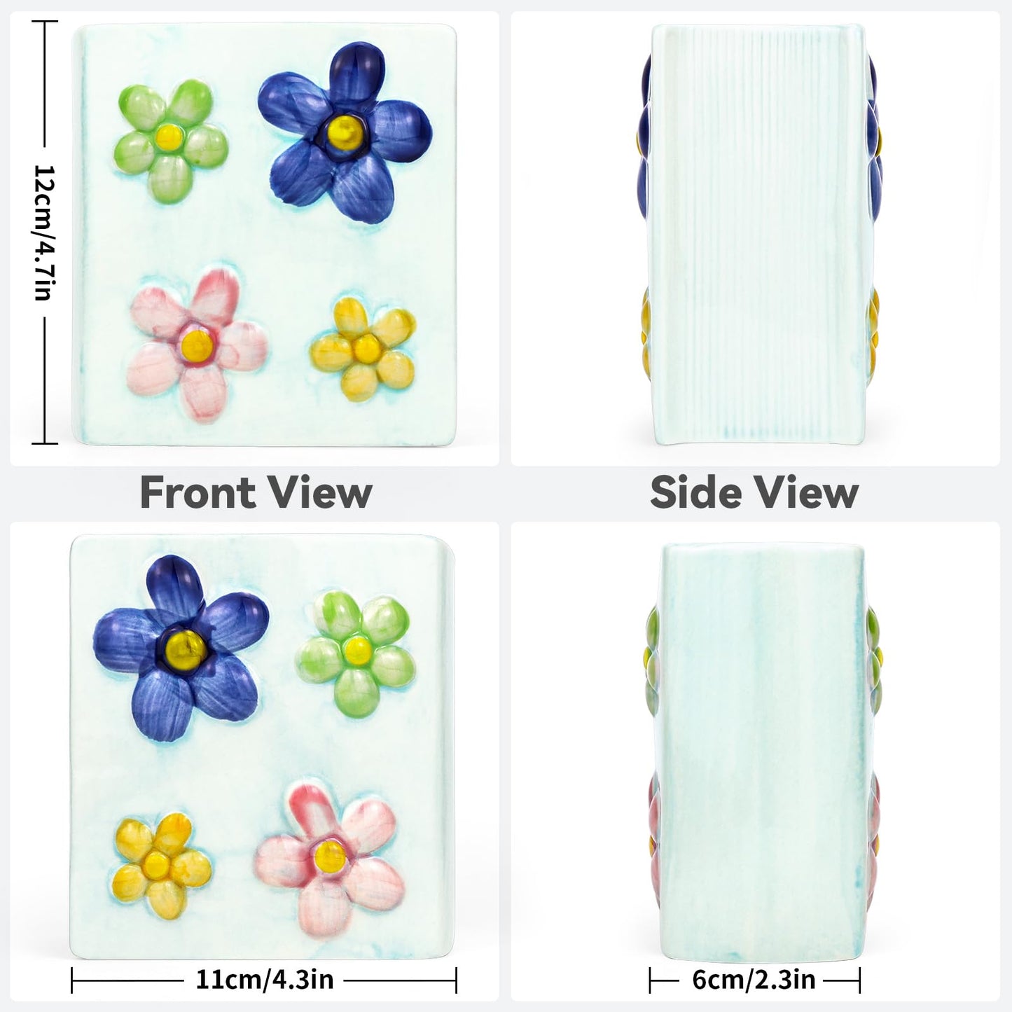 Busnos Book Vase Flower Pencil Cup Pen Holder For Office Desk Decorative Books Blue Flower Vase Cute Toothbrush Holders Home Decor Teacher Book Gifts for Women Small Makeup Brushes Holder