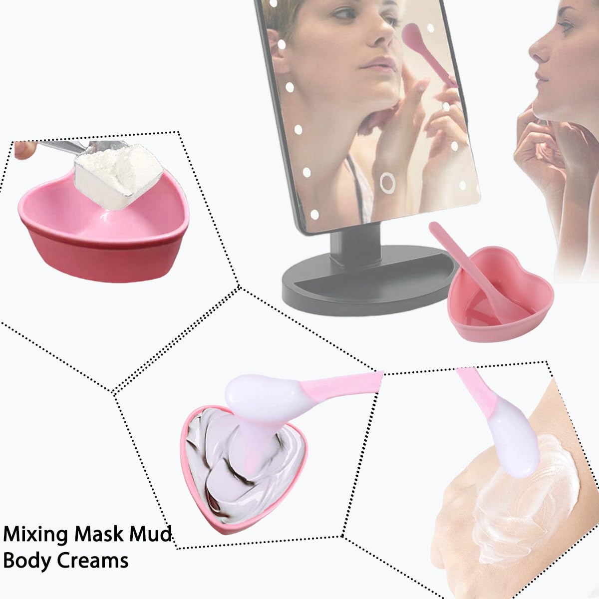 15 Sets Plastic Heart Shaped Facial Mask Mixing Bowl, Pink Facemask Bowl DIY Skin Care Mixing Tool Kit with Spatulas for Mud Masks, Home Salon, and Beauty Salon Use, Face Mask Applicator Tool(15 Pcs)