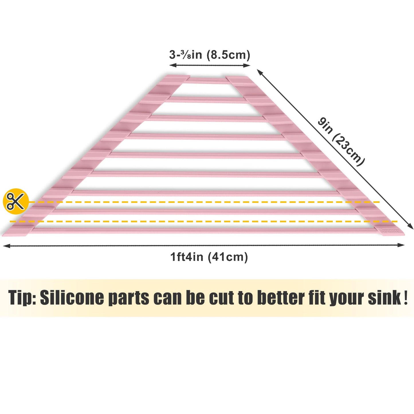 Tomorotec Compact Silicone-Coated Triangle Dish Drying Rack for Sink Corner - Foldable Stainless Steel Over-The-Sink Organizer and Storage Shelf (Pink)
