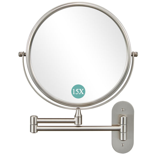 DECLUTTR 9 Inch Wall Mounted Makeup Mirror, 15X Magnification Double Sided Swivel Extendable Bathroom Mirror