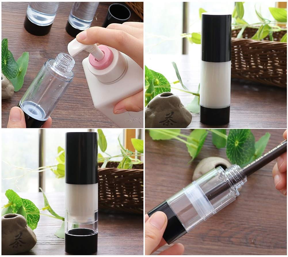 Tvoip 4Pcs/Lot 10ml/15ml/20ml/30ml, Airless Vacuum Pump Home Travel Lotion Bottles Refillable Cosmetics Packing dispenser (Black)