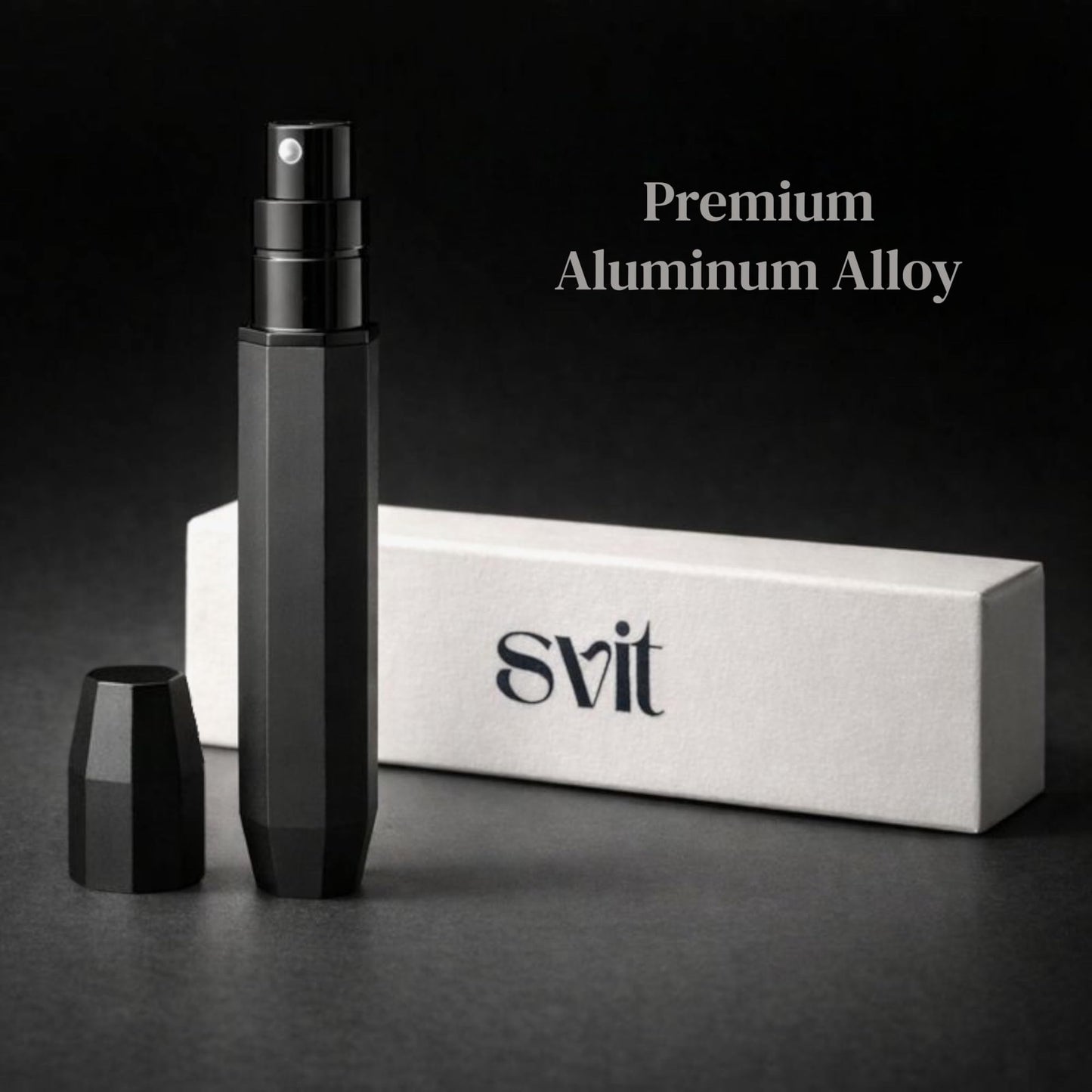 SVIT Refillable Perfume Atomizer for Travel, 5 ml (60–70 Sprays), Leak-Resistant Bottom-Fill Mini Spray Bottle, TSA-Compliant Portable Aluminum Travel Container (Black)