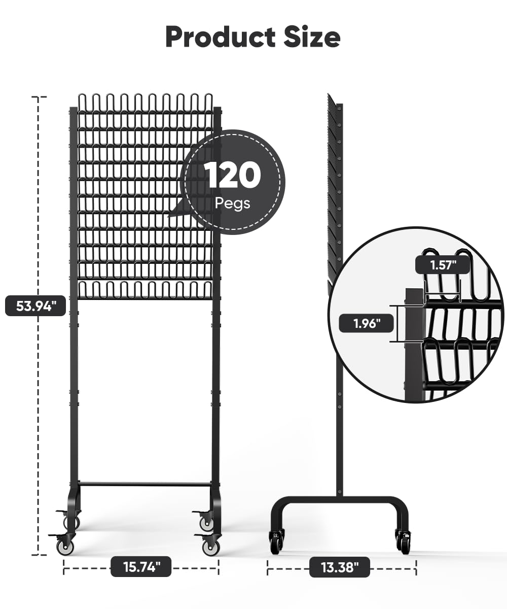 Tigerden 120 Pegs Braiding Hair Rack, Adjustable Hair Separator Stand with Wheels, Hair Extension Holder for Hair Stylists, Braiders, Home, Salon, Beauty School, Black