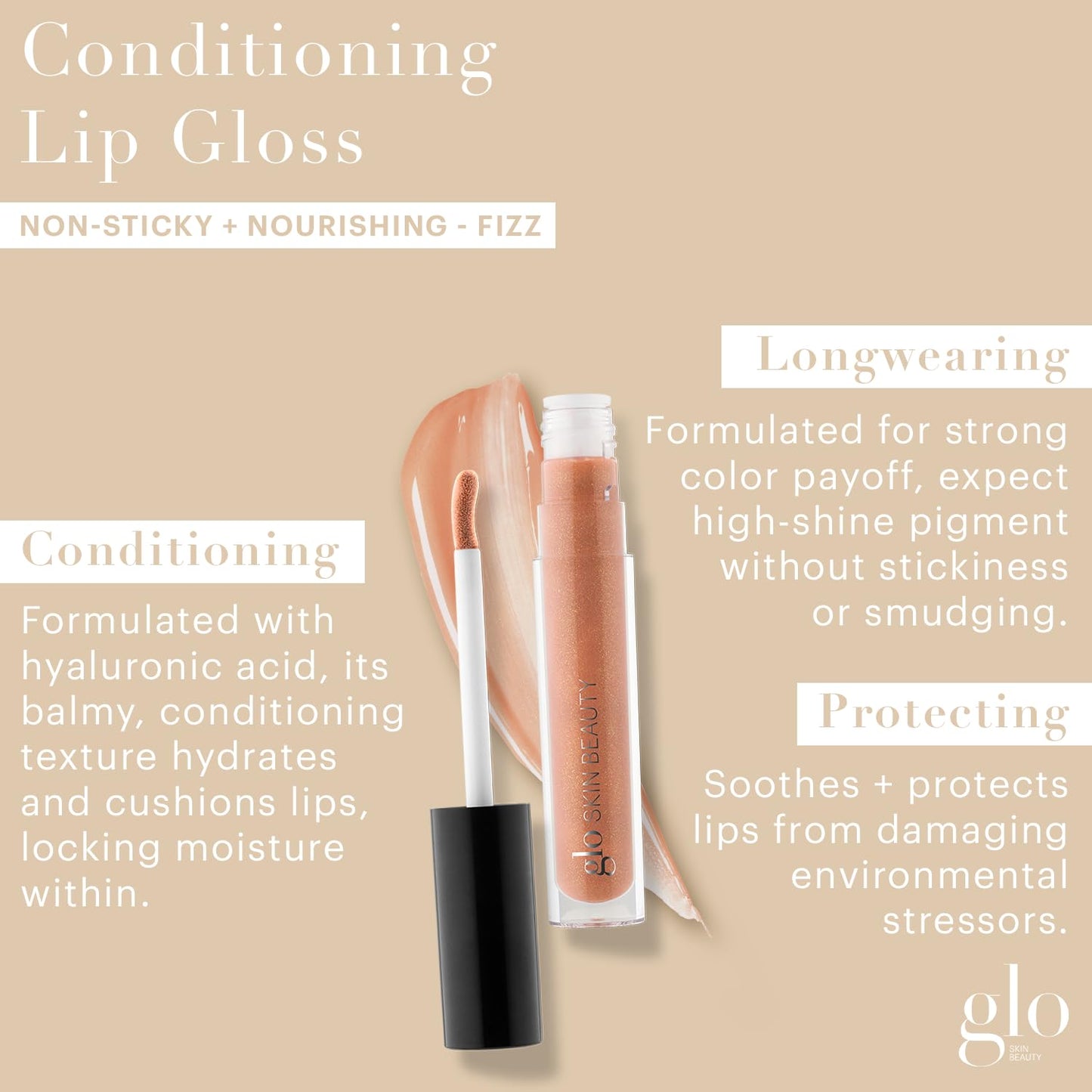 Glo Skin Beauty Conditioning Lip Gloss (Fizz) | Non-Sticky, Nourishing Lip Glosses Packed with Skincare Benefits