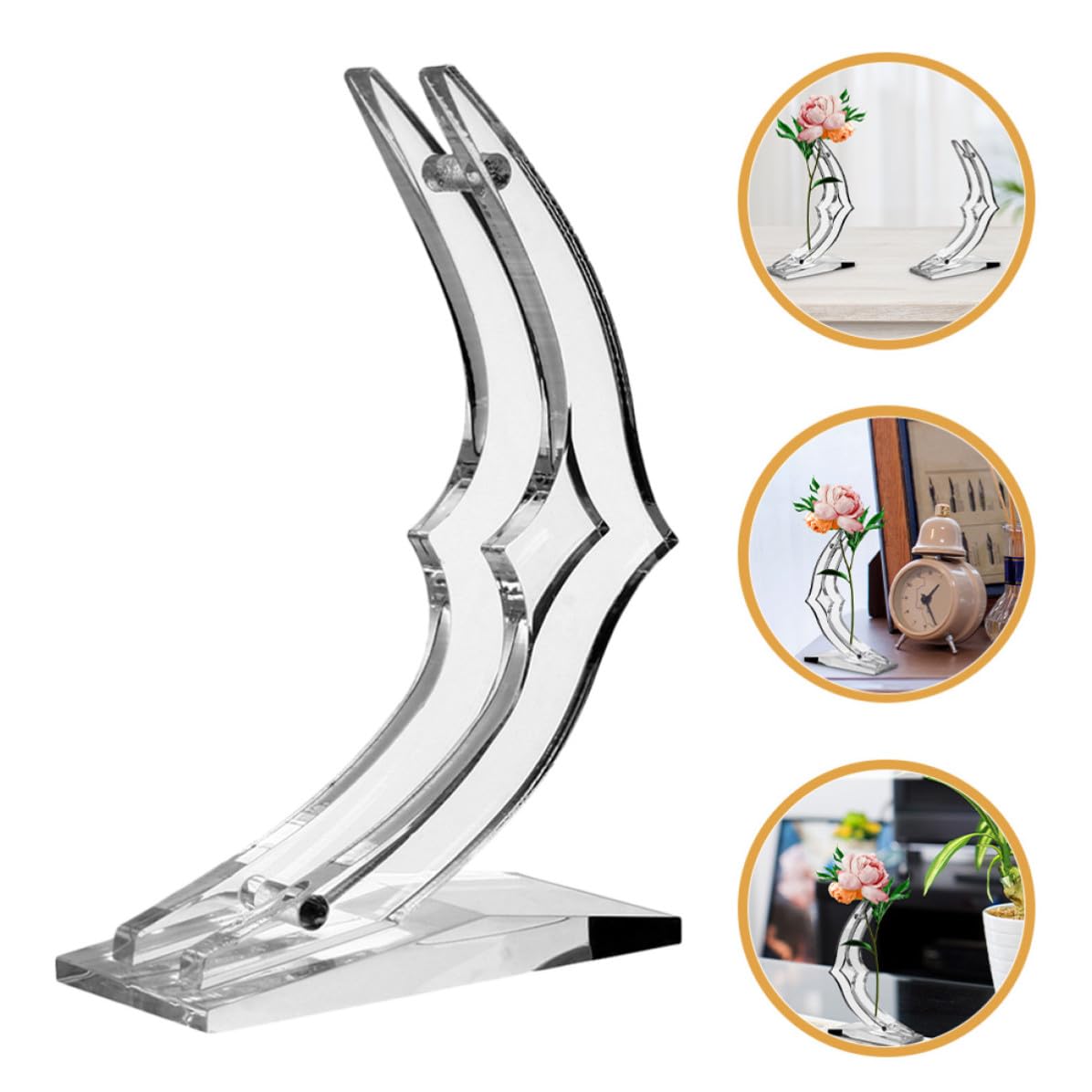 KJHBV 4pcs Acrylic Single Stem Rose Display Stands with Moon-shaped Base, Sturdy Structure Preventing Tipping, Flower Holders for Home Decor and Valentine's Day Floral Arrangements