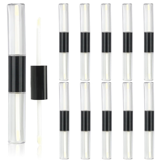 COSIDEA 10pcs Round plastic 10ml*2 dual Ended lip gloss tubes 20ml double end lipgloss tube container