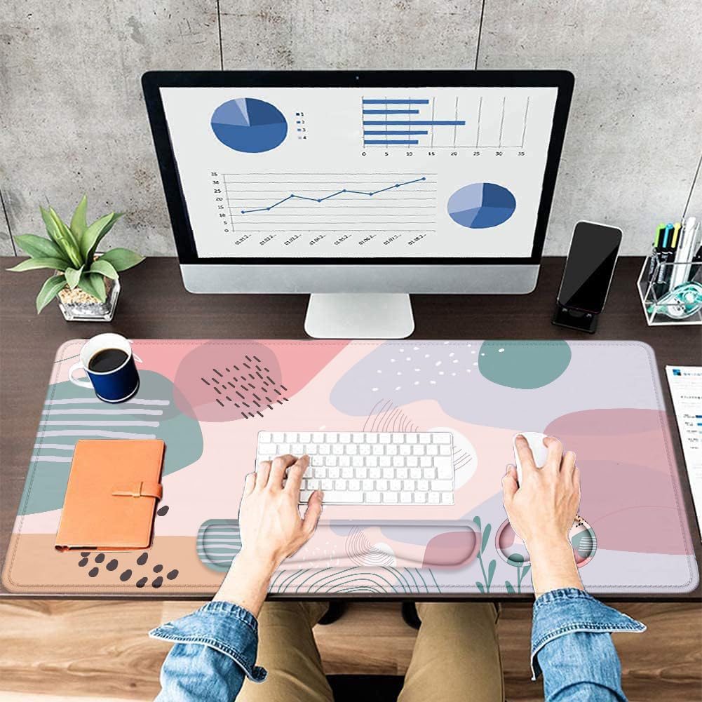 LATEEFAH Desk Mat, Mouse Pad with Wrist Rest, 4-in-1 Large Mouse Pads for Desk, Ergonomic Mouse Pad and Keyboard Wrist Rest Gaming Keyboard Mat for Office, Home